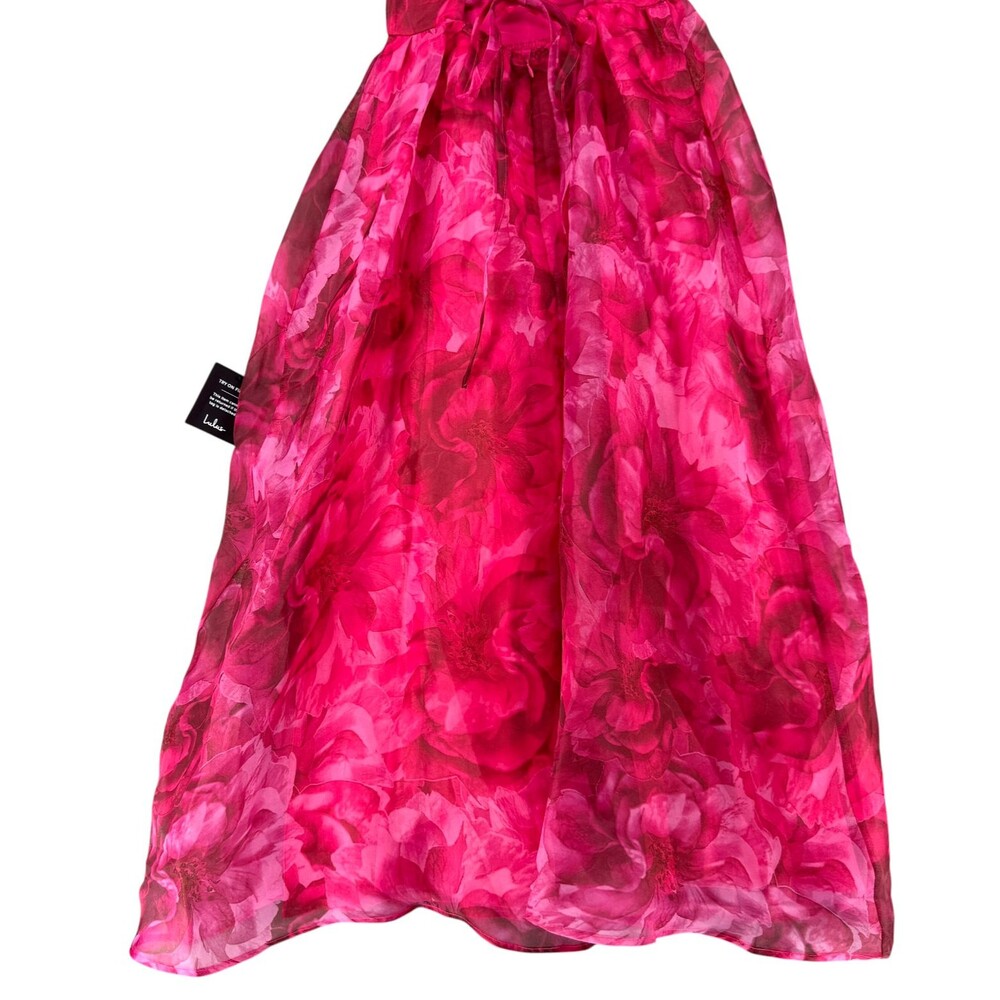 Lulus Floral Midi Dress XS Pink Organza Lace Up Back Lined Sleeveless Party EUC - Picture 9 of 12